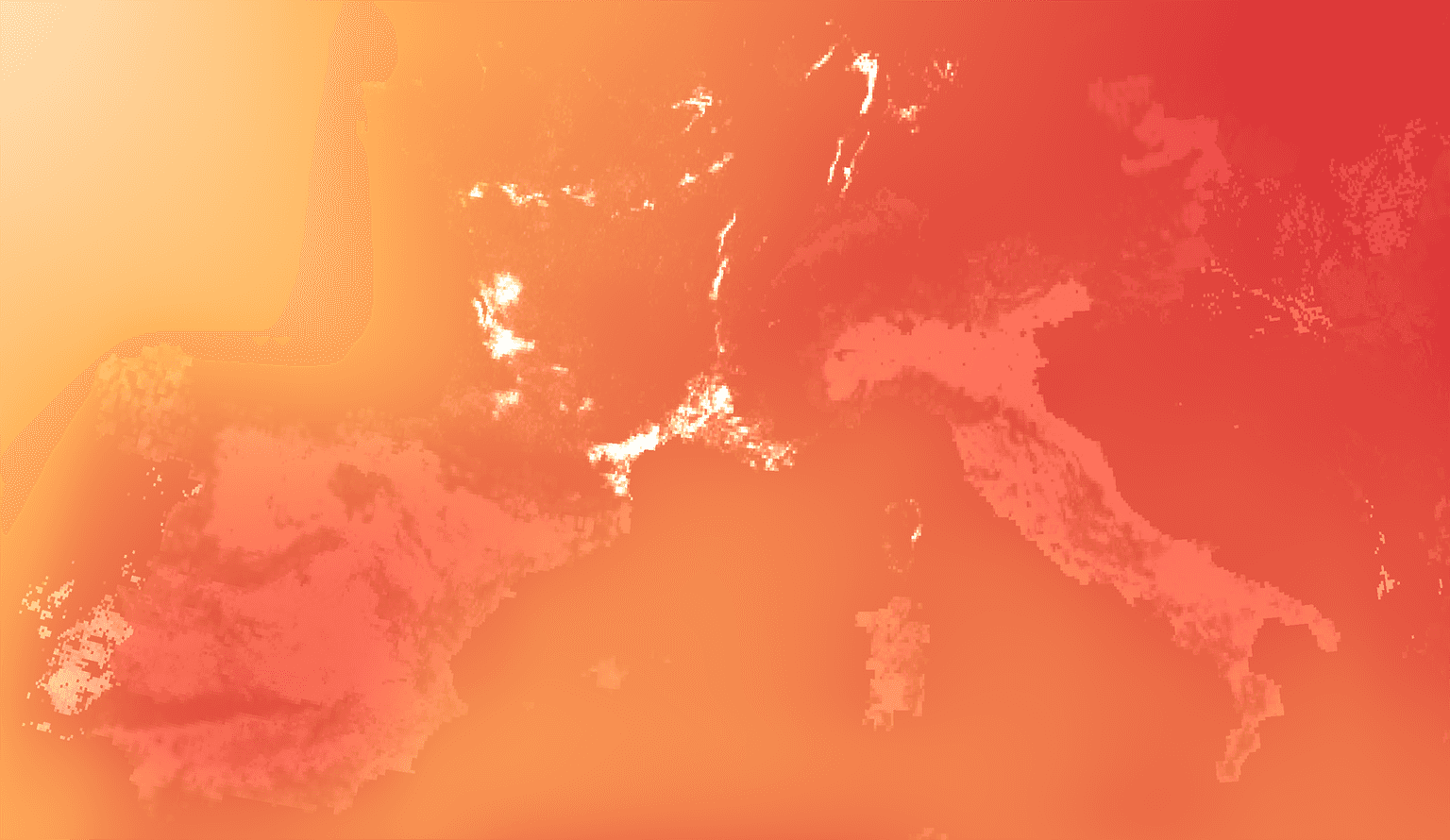 Grapevine land cover in Europe overlayed with SSP2-4.5 mid-term projected temperature anomaly during the grape maturation season.